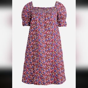 J. Crew Afternoon Linen In Berry Floral Mini Pocket Short Puff Sleeved Dress
